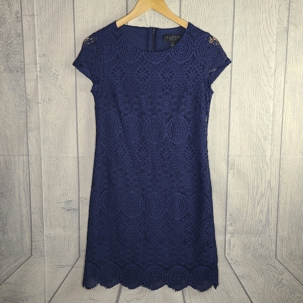 Laundry By Shelli Segal Navy Blue Lace A-Line Dress Size 2